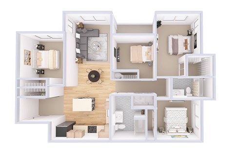 Floor plan for 4 beds, 2 baths, 1421 sqft
